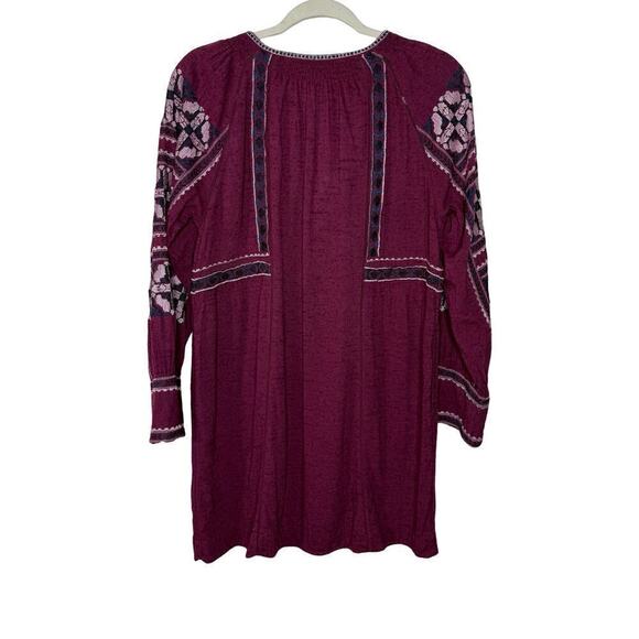 Free People All My Life Wine Embroidered Smocked Mini Dress Women’s XS Boho Chic - Picture 8 of 13